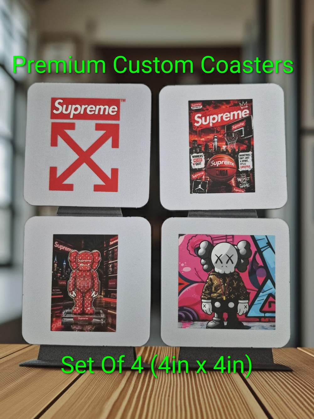 Custom Premium Square Coaster Set - 4-Pack New (4inx4in)
